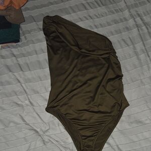 SHEIN Olive Green One-Shoulder Bodysuit